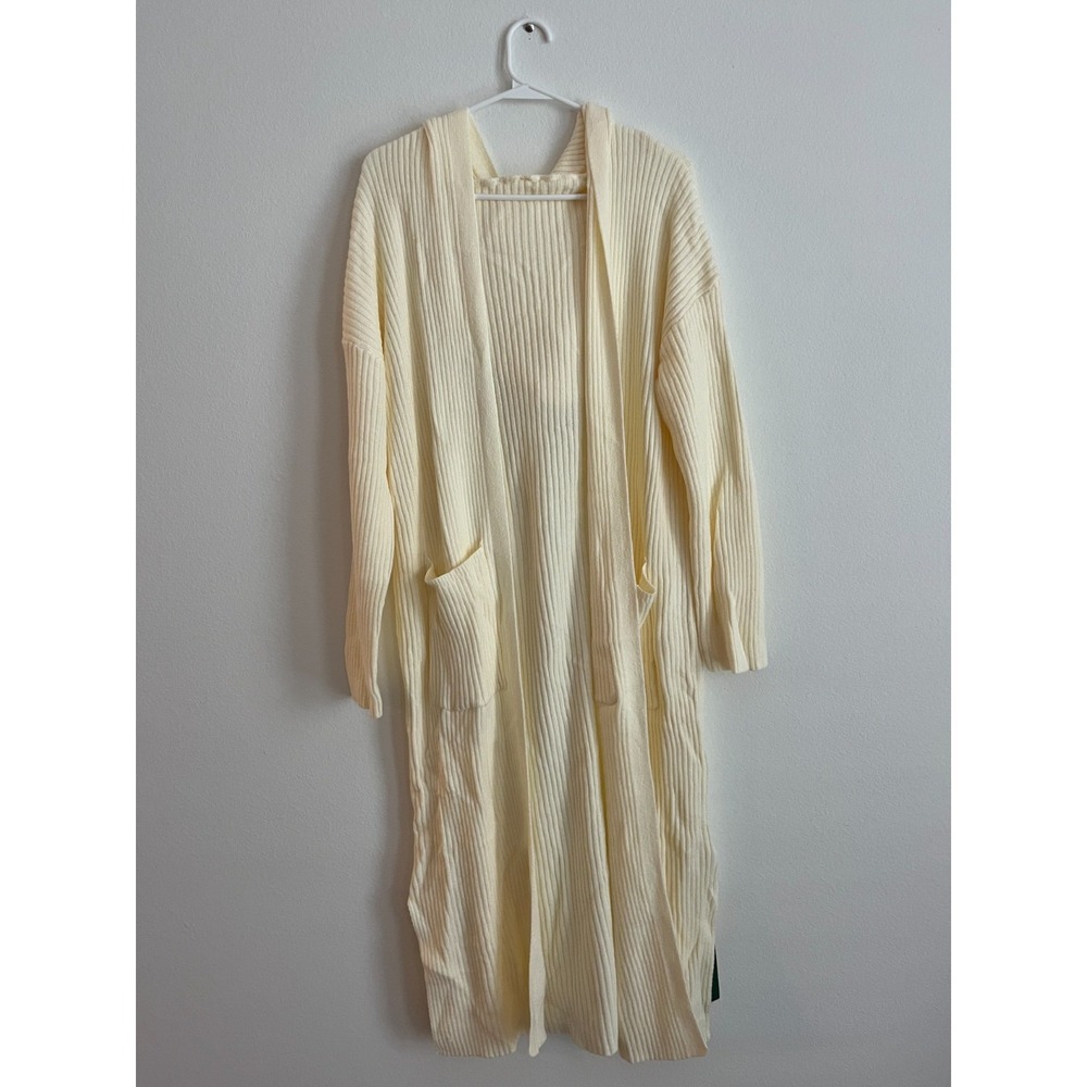 Halara Hooded Long Sleeve Pocket Longline Cardigan Sweater Womens Large Beige